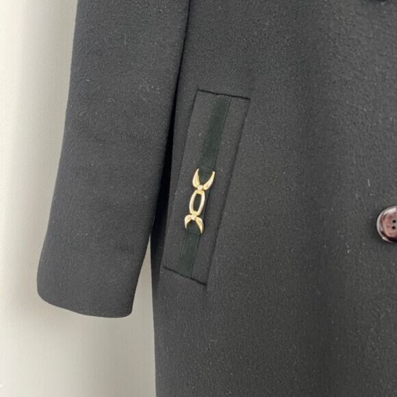 Vintage Fennelli Paris Women's Med Black 100% Virgin Wool Long Overcoat Jacket - Picture 6 of 16